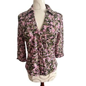 INC International Concepts Floral 3/4 Sleeve Button Up Blouse Large